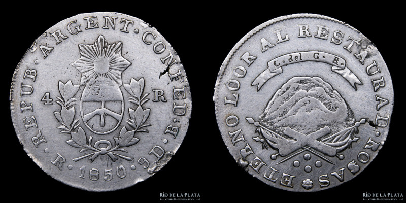 Argentina. La Rioja. 4 Reales 1850 B (José Barros). Plata 750; 32.5mm; 13.23g. C...