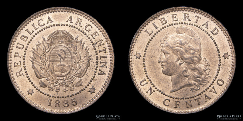 Argentina. 1 Centavo 1885. Ceca de Buenos Aires. Cobre; 25.0mm; 5.04g. CJ41 (UNC...
