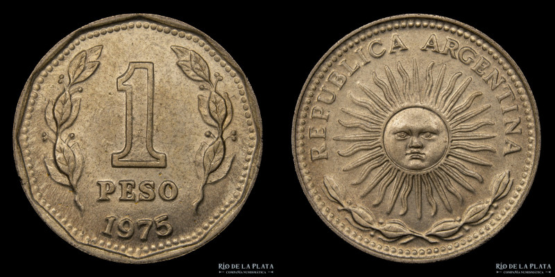 Argentina. Ensayo 1 Peso 1975. Doble Laurel. Bronce; 22mm; 4.99g. CJ 96 (UNC)
...