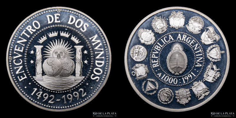 Argentina. 1000 Australes 1991. I Serie Iberoamericana: Encuentro de Dos Mundos....