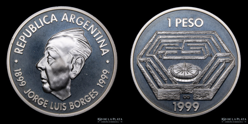 Argentina. 1 Peso 1999. 100º Aniversario José Luis Borges. Plata 900; 37.0mm; 25...
