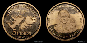 Argentina. 5 pesos 2007. Malvinas. Oro. CJ 8.13