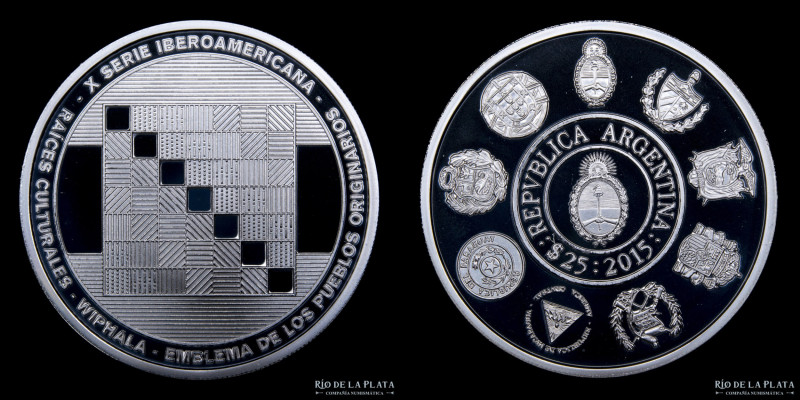 Argentina. 25 Pesos 2015. X Serie Iberoamericana: Bandera Whipala. Plata 900; 33...