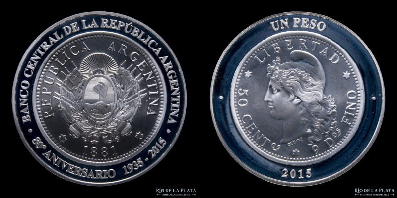 Argentina. 1 Peso 2015. 80º Aniversario del Banco Central de la República Argent...