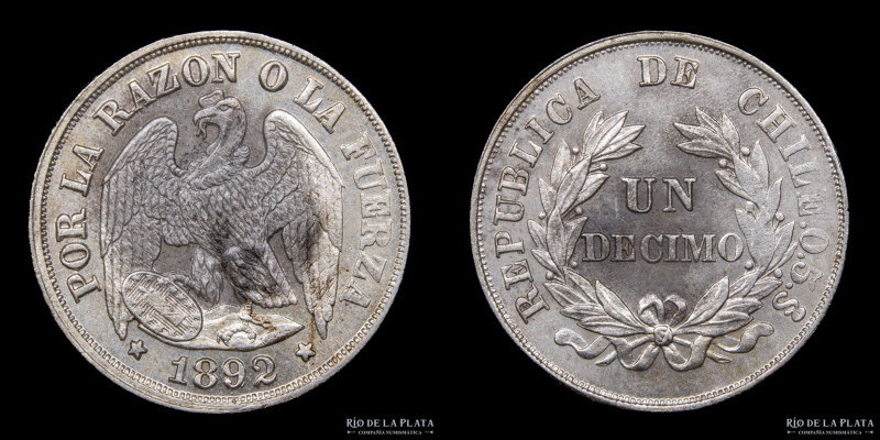 Chile. 1 Décimo 1892 So. Ceca de Santiago. Plata 500; 18.0mm; 2.52g. Cantidad ac...