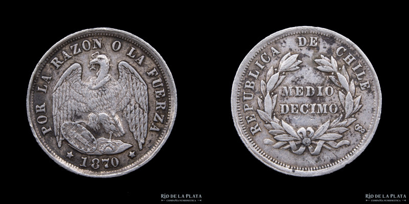 Chile. 1/2 Décimo 1870 So. Ceca de Santiago. Plata 835; 15.5mm; 1.25g. Cantidad ...