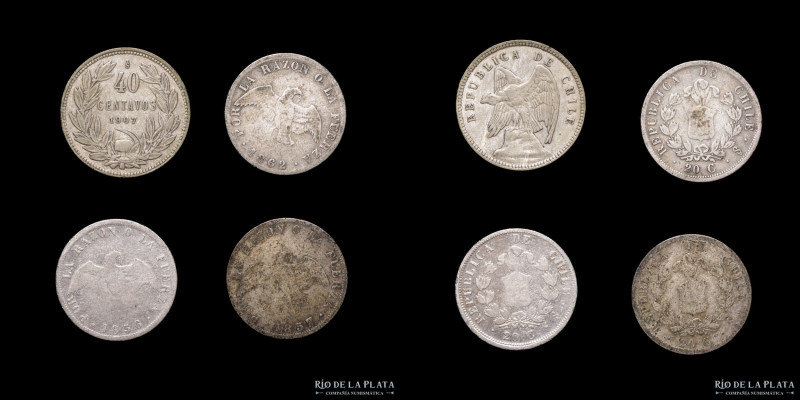 Chile. Lote x4. 40 y 20 Centavos (1856-1907). Plata; 20.31g (total) (F/F+)

Es...