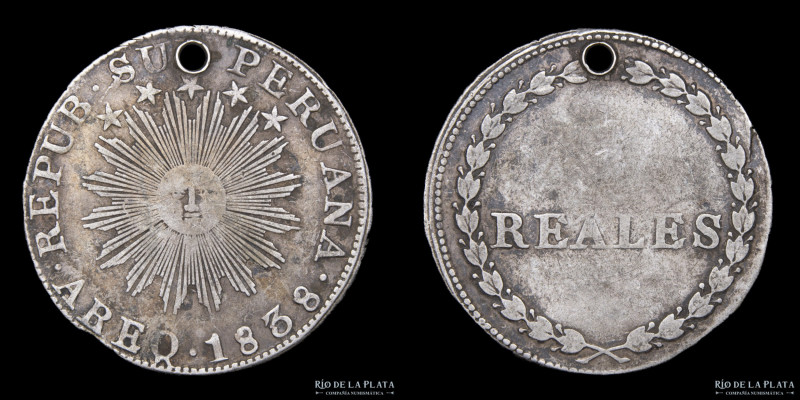 Perú. República Sud Peruana. 2 Reales 1838. Arequipa. Plata 667; 26.0mm; 6.27g ....