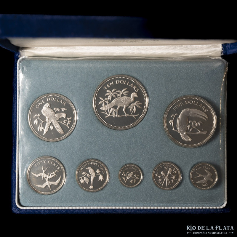 Belice. Proof Set 1974. Franklin mint. Incluye 8 moendas de plata desde 1 Cent h...