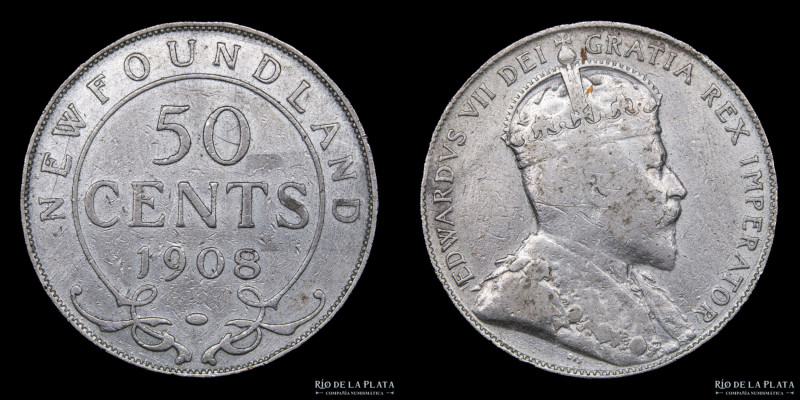 Newfoundland. Canada. Edward VII (1901-1910). 50 Cents 1908. Plata 925; 29.74mm;...