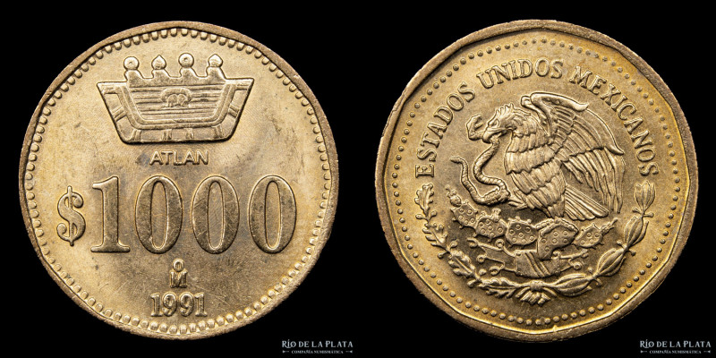 México. Ensayo. 1000 Pesos 1991. ATLAN. No emitida. Bronze; 21.9mm; 4.74g. KM Pn...