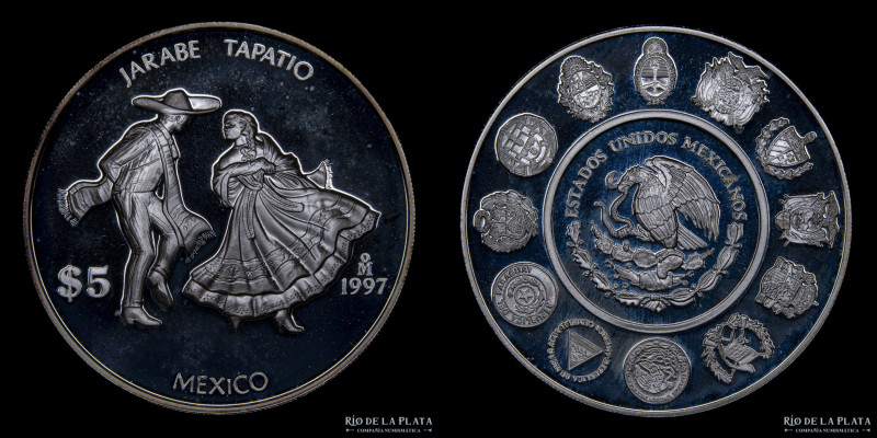 México. 5 Nuevos Pesos 1997. III Serie Iberoamericana. Danzas y Costumbres. Jara...