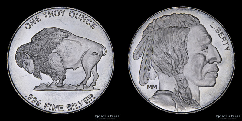 USA. 1 Onza Troy. "Buffalo Nickel". Mason mint. Plata 999; 39mm; 31.21g. (Proof)...