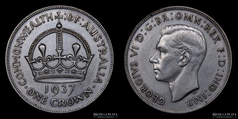 Australia. George VI (1936-1952) 1 Crown 1937. Plata 925; 38.5mm; 28.29g. KM34 (...