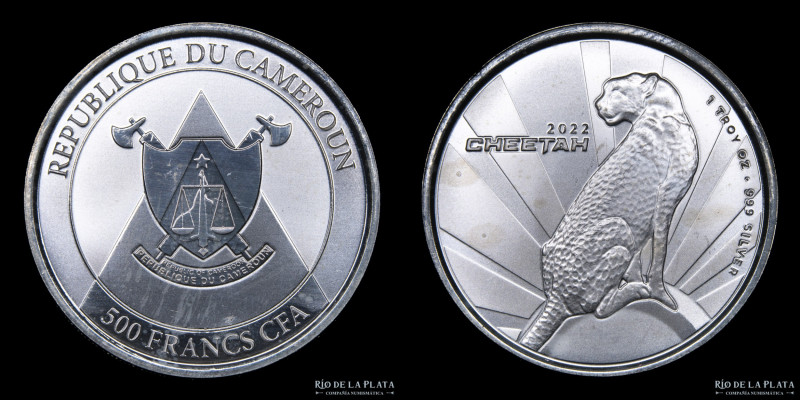 Camerun. 500 Francs CFA 2022. Onza troy. Cheetah II. Plata 999; 39mm; 31.1g. KM4...