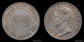 Colonias del Estrecho. Victoria. 20 Cents 1891. KM12