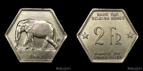 Congo Belga. 2 Francs 1943. KM25