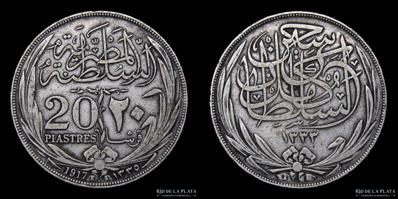 Egipto. Husein Kamel (1914-1917) 20 Piastres 1917. Plata 833; 39.9mm; 27.68g. KM...