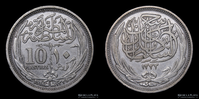 Egipto. Husein Kamel (1914-1917) 10 Piastres 1916. Plata 833; 32.0m; 13.87g. KM3...