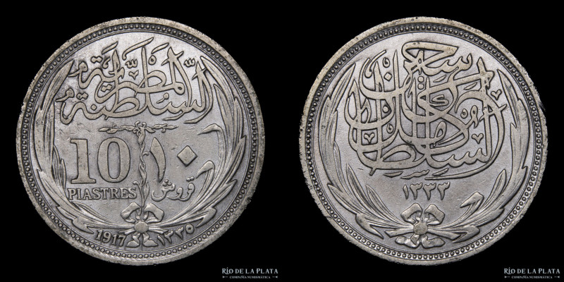 Egipto. Husein Kamel (1914-1917) 20 Piastres 1917. Plata 833; 39.9mm; 13.68g. KM...