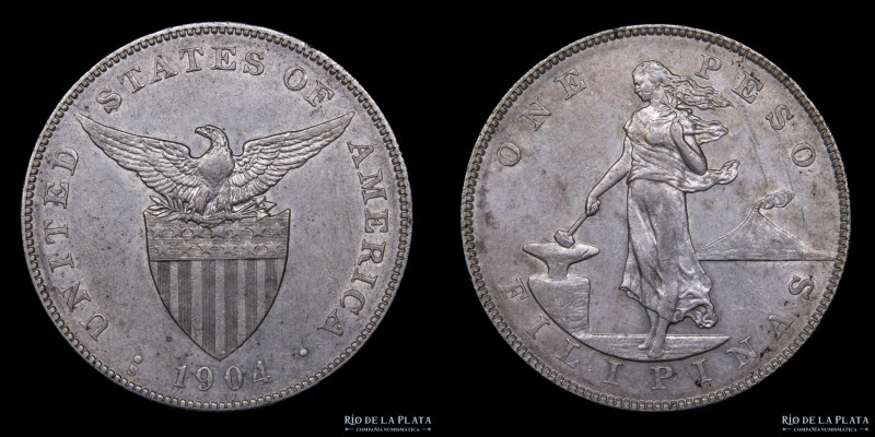 Filipinas. 1 Peso 1904 S. United States Mandate. San Francisco Mint. Plata 900; ...