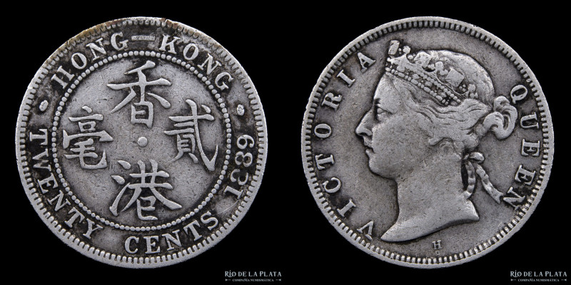 Hong Kong. Victoria (1842-1901) 20 Cents 1889. Plata 800; 23mm; 5.36g. KM Y7 (VF...