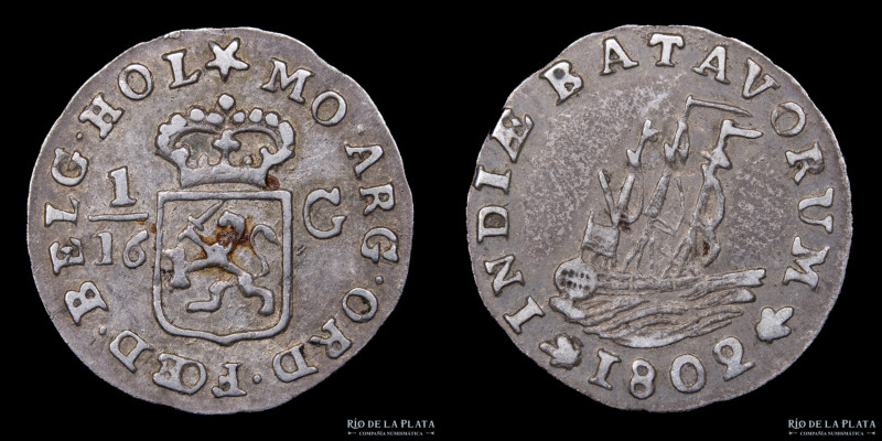 Indias Orientales Holandesas. 1/16 Gulden 1802. Plata 916; 16.0mm; 0.62g. KM78; ...