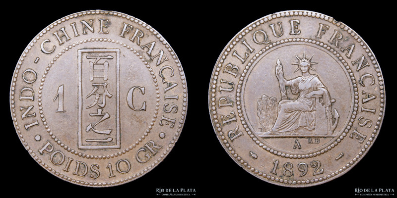 Indochina Francesa. 1 Centime 1892. Ceca de París. AE, 31.0mm; 10.00g. KM1 (VF)...