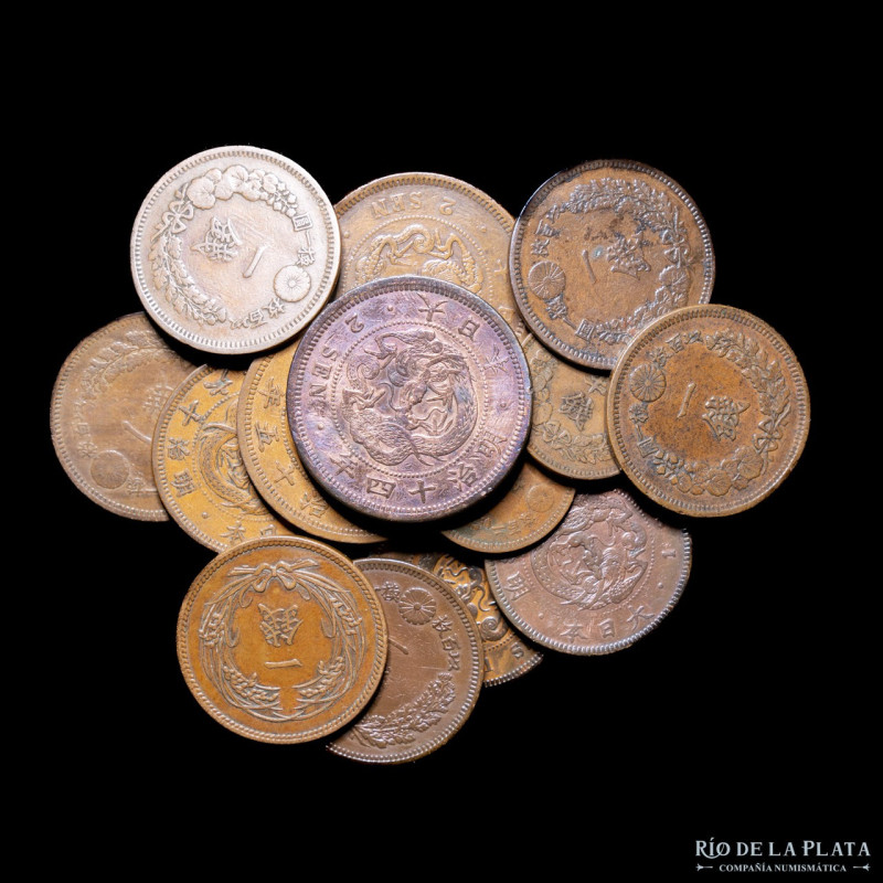 Japon. Lote x14. 2, 1 y 1/2 Sen. Gran lote de cobres japoneses a revisar. Lindos...