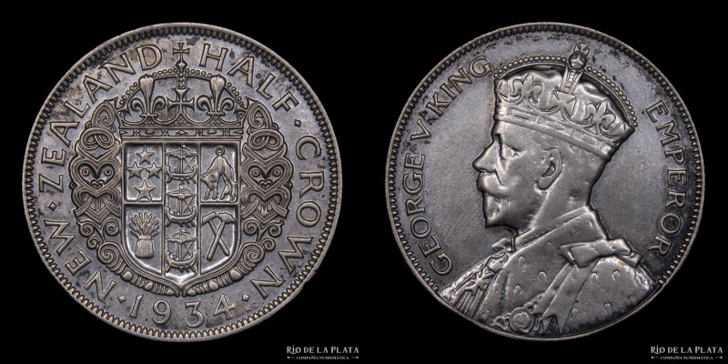 Nueva Zelanda. George V (1910-1936). 1/2 Crown 1934. Plata 500; 32mm; 14.0g KM5 ...