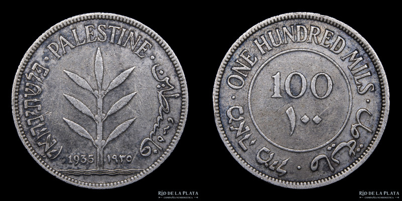 Palestina. 100 Mills 1935. Plata 720; 29.0mm; 11.31g. KM 7 (VF)

Estimate: USD...