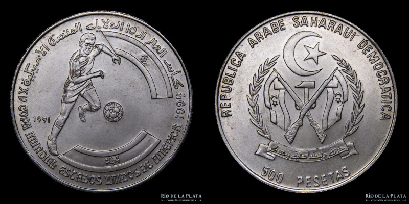 Sahara Occidental. 500 Pesetas 1994. Mundial Fútbol USA. Plata 999; 38mm; 12.01g...