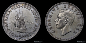 Sudafrica. George VI. 5 Shillings 1952. Aniversario Cape Town. KM41