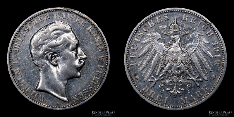 Estados Alemanes. Prusia. Wilhelm II (1891-1918) 3 Mark 1910 A (Berlín). Plata 9...