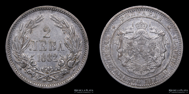 Bulgaria. Alexander I (1879-1886) 2 Leva 1882. Único año de emisión. Plata 835; ...