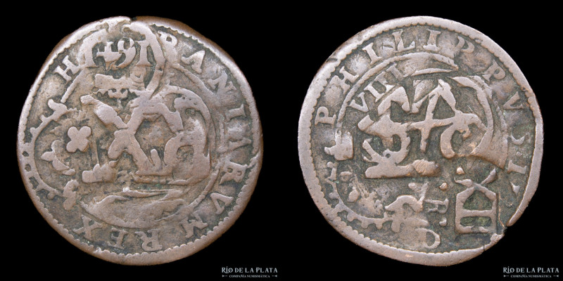 España. Felipe III (1598-1621) 8 Maravedis 1614. Ceca de Segovia. Contramarca re...