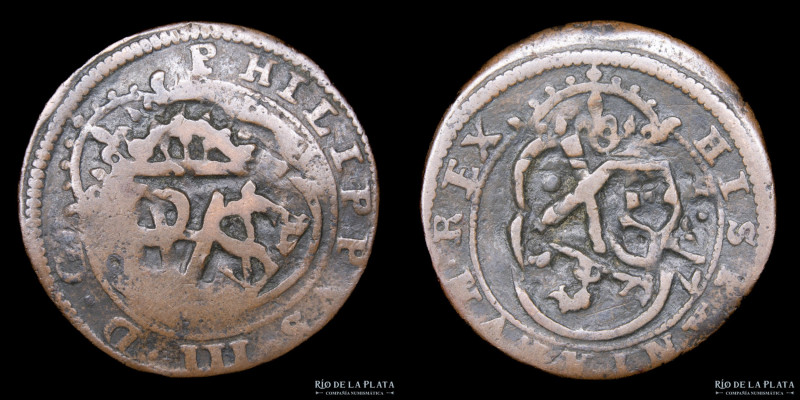 España. Felipe III (1598-1621) 8 Maravedis 1617. Ceca de Segovia. Contramarca re...