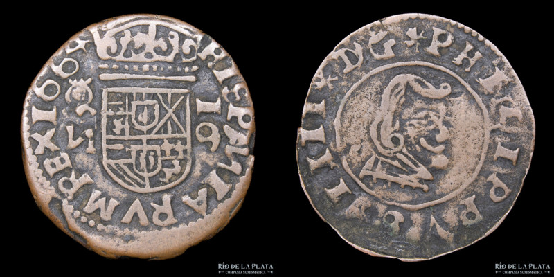 España. Felipe IV (1621-1665) 16 Maravedis 1664 N. Ceca de Granada. Cobre; 25.5m...