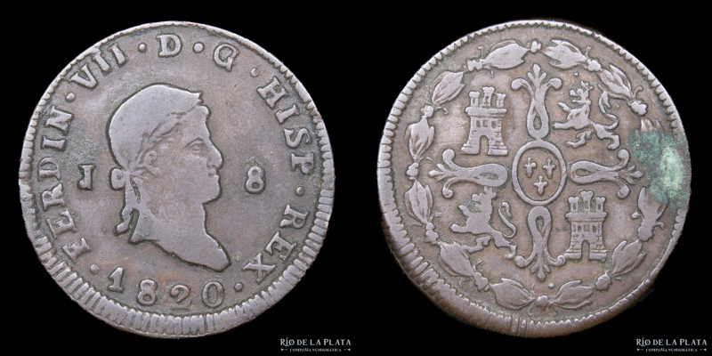 España. Fernando VII (1808-1833) 8 Maravedis 1820 J. Ceca de Jubia. Cobre; 31.5m...