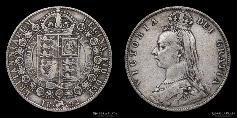 Gran Bretaña. Victoria (1837-1901) 1/2 Crown 1892. Plata 925; 32.0mm; 13.99g. KM...