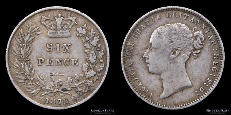 Gran Bretaña. Victoria (1837-1901) 6 Pence 1872. Plata 925; 19.0mm; 2.80g. KM751...