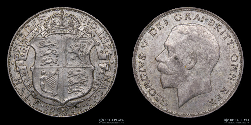 Gran Bretaña. George V. 1/2 Crown 1923. Plata 500; 32.0mm; 14.11g. KM818.2 (XF)...