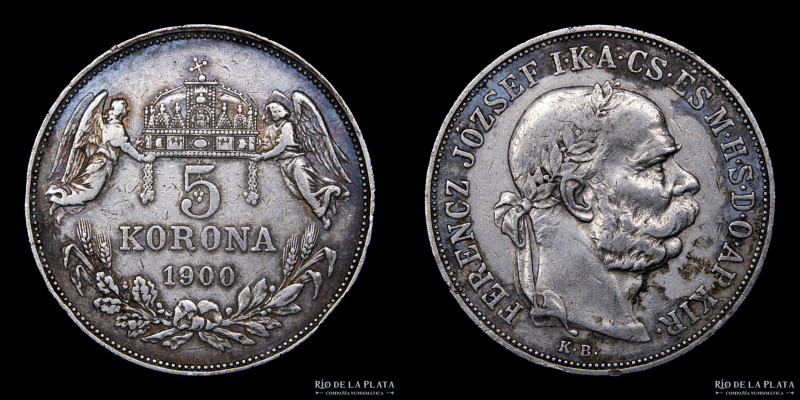 Reino de Hungría. Franz Joseph I (1848-1916) 5 Korona 1900. Plata 900; 35.5mm; 2...