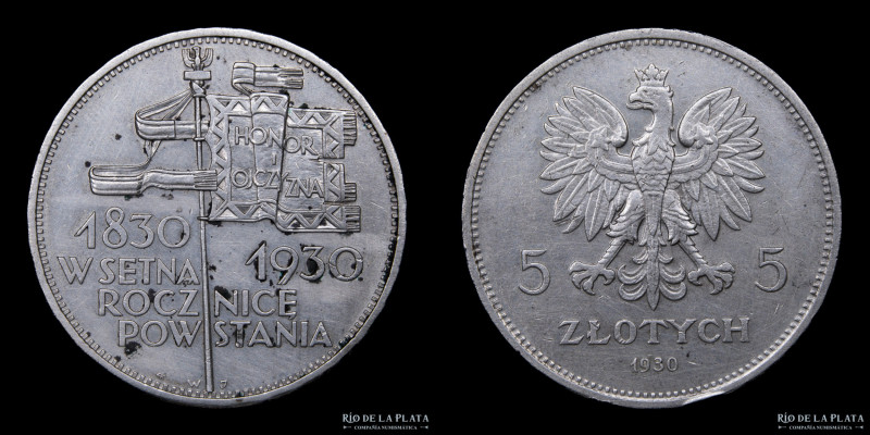 Polonia. 5 Zlotys 1930. Alzamiento de noviembre. Plata 750; 33mm; 17.91g. KM Y19...