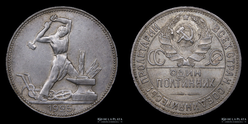 Rusia (Unión Soviética) 1 Poltinnik 1925. Plata 900; 26.6mm; 10.01g. Y89.1 (XF)...