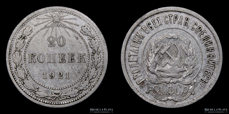 Rusia (Unión Soviética) 20 Kopecks 1921. Plata 500; 21.8mm; 3.60g. Y82 (XF)

E...