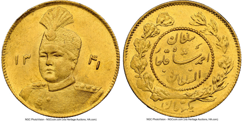 Qajar. Sultan Ahmad Shah gold Toman AH 1341 (1922) MS63 NGC, KM1074, Fr-84. From...