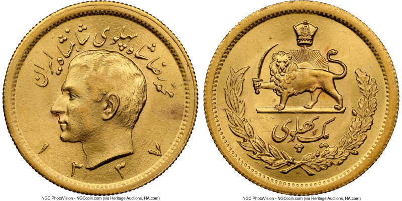 Pahlavi. Muhammad Reza Shah gold Pahlavi SH 1337 (1958) MS65 NGC, KM1162, Fr-101...