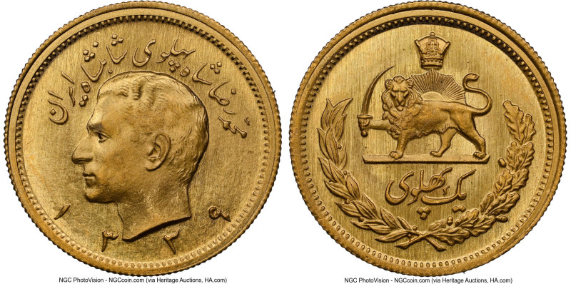 Pahlavi. Muhammad Reza Shah gold Pahlavi SH 1339 (1960) MS65 NGC, KM1162. From t...