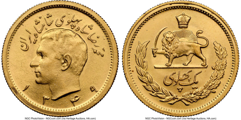 Pahlavi. Muhammad Reza Shah gold Pahlavi SH 1349 (1970) MS64 NGC, KM1162, Fr-101...